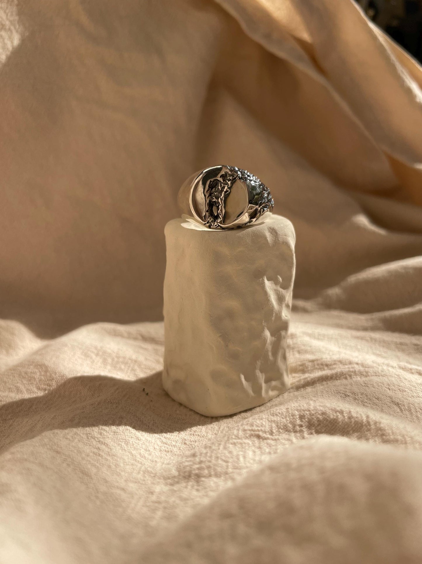 Earthquake Signet Ring – Handmade Sterling Silver Textured Ring | Brutalist Artisan Jewellery UK