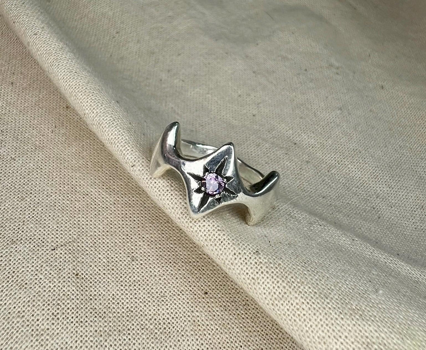 Purple CZ Starry Ring – Handmade Sterling Silver Celestial Ring | Organic Silver Jewellery UK