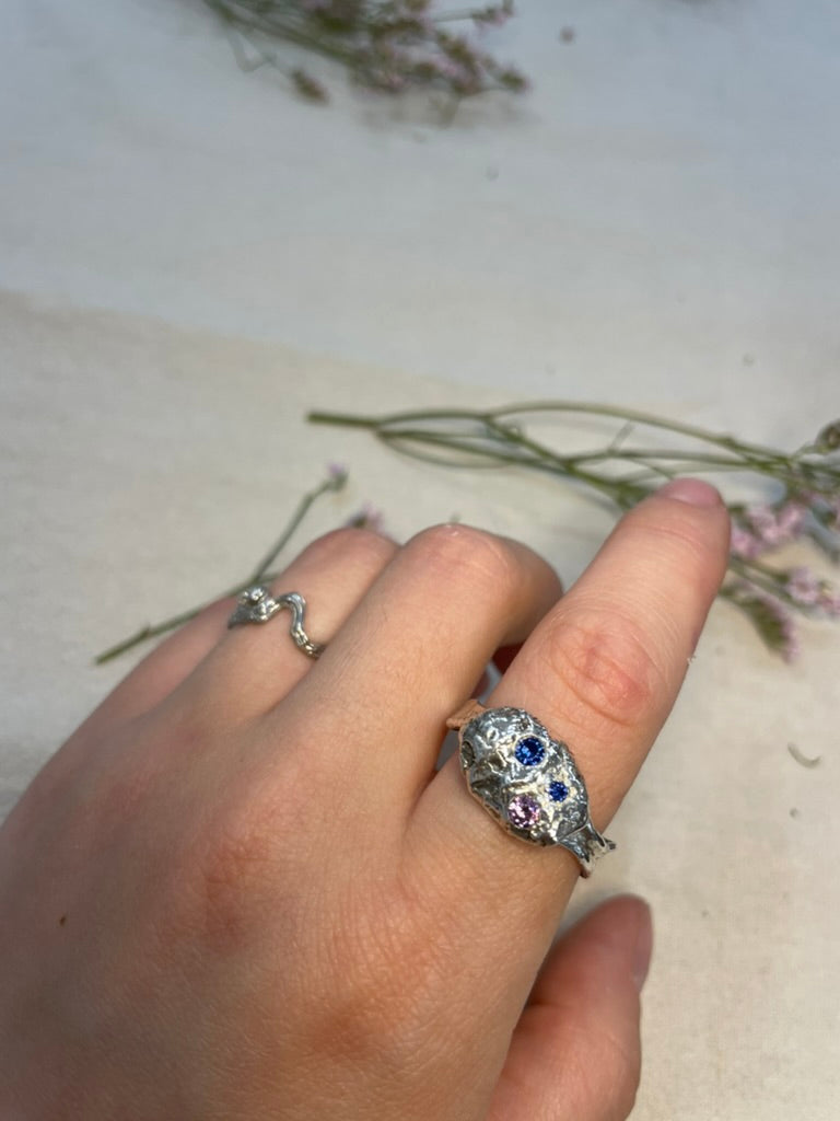 Organic Texture Recycled Siler Ring - Cubic Zirconia