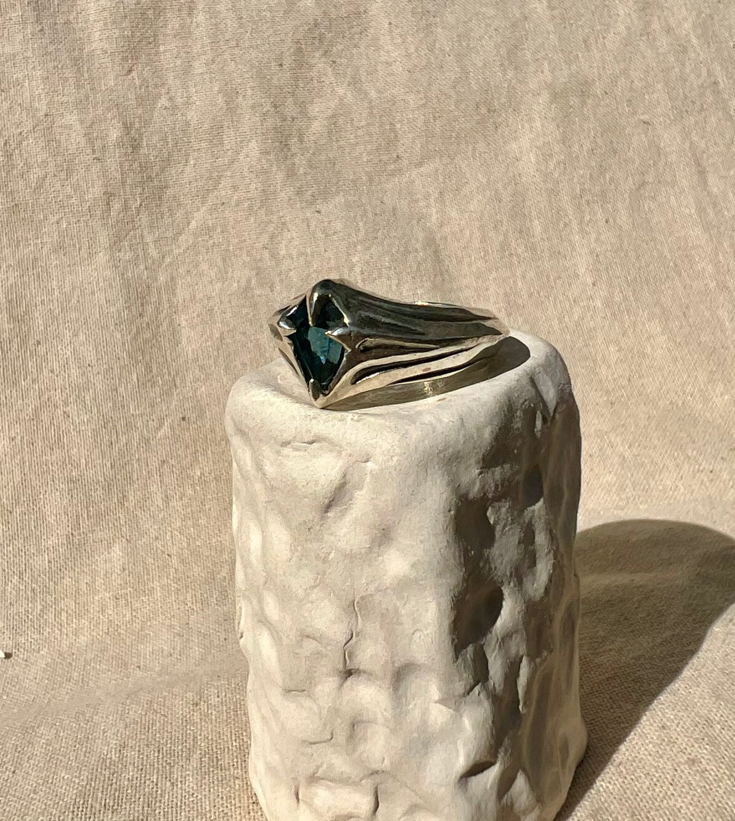 London Blue Topaz Hand Carved Ring