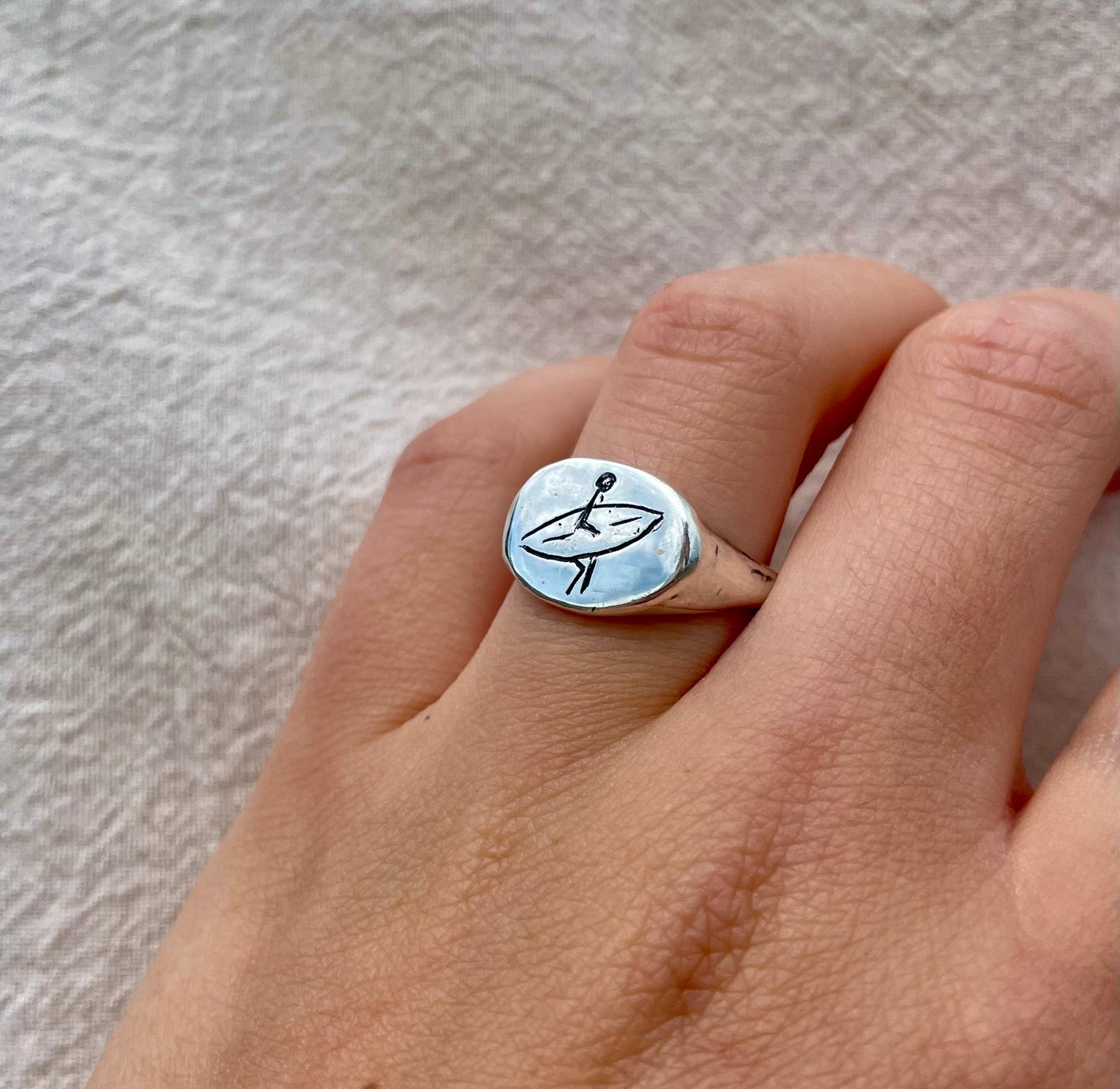 Surfer Signet Ring - Handmade in Silver - One of a Kind