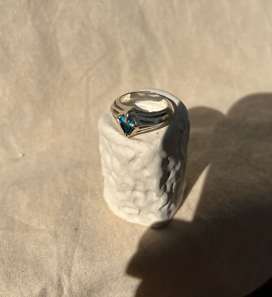London Blue Topaz Hand Carved Ring
