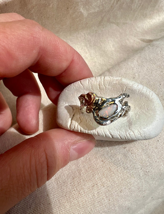 Handmade Opal Ring – Organic Sterling Silver Artisan Design | Raw Natural Australian Opal Jewellery