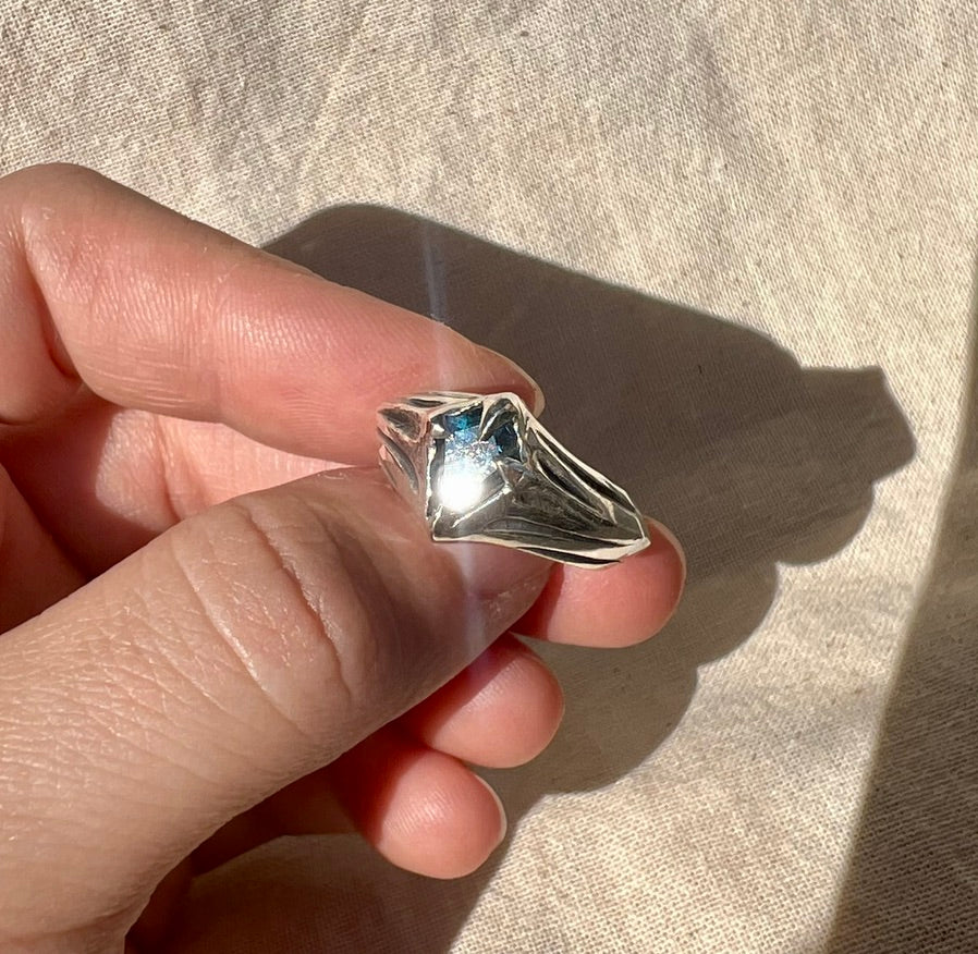 London Blue Topaz Hand Carved Ring