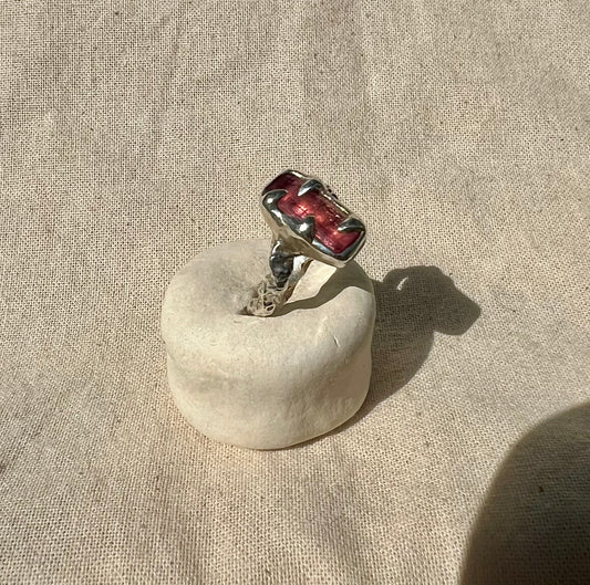 Pink Tourmaline Ring – Organic Handmade Sterling Silver