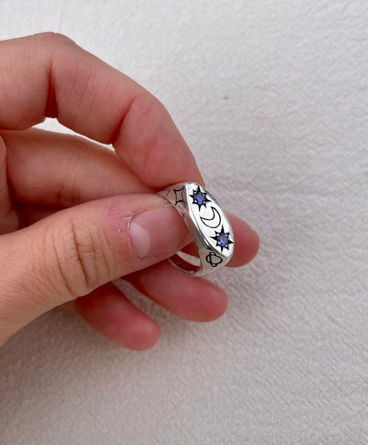 Galaxy Signet Ring - Sterling Silver - Handmade