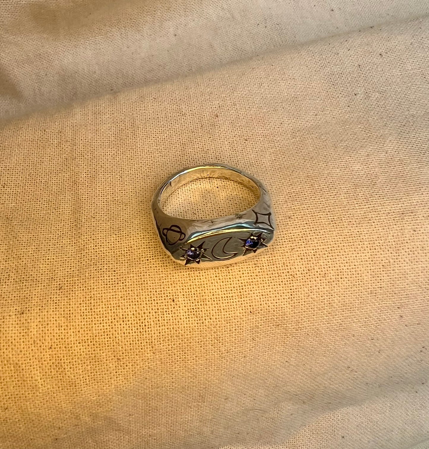Galaxy Signet Ring - Sterling Silver - Handmade