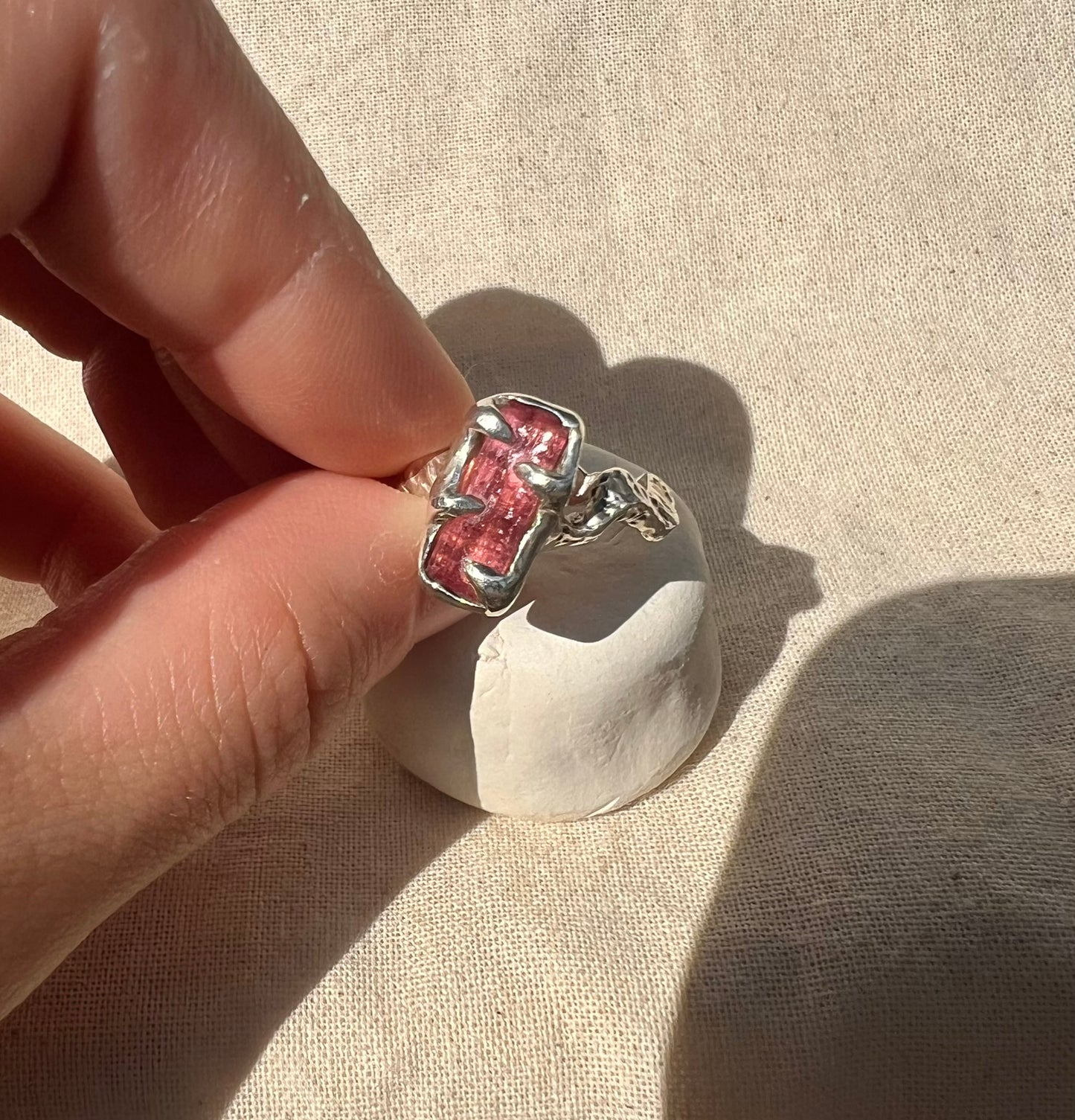 Pink Tourmaline Ring – Organic Handmade Sterling Silver