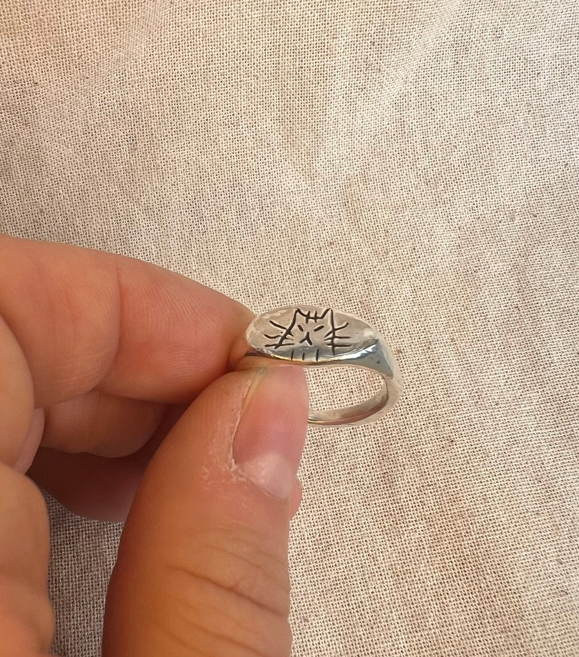 Upset Kitty Signet Ring - Handmade in Sterling Silver - One of a Kind
