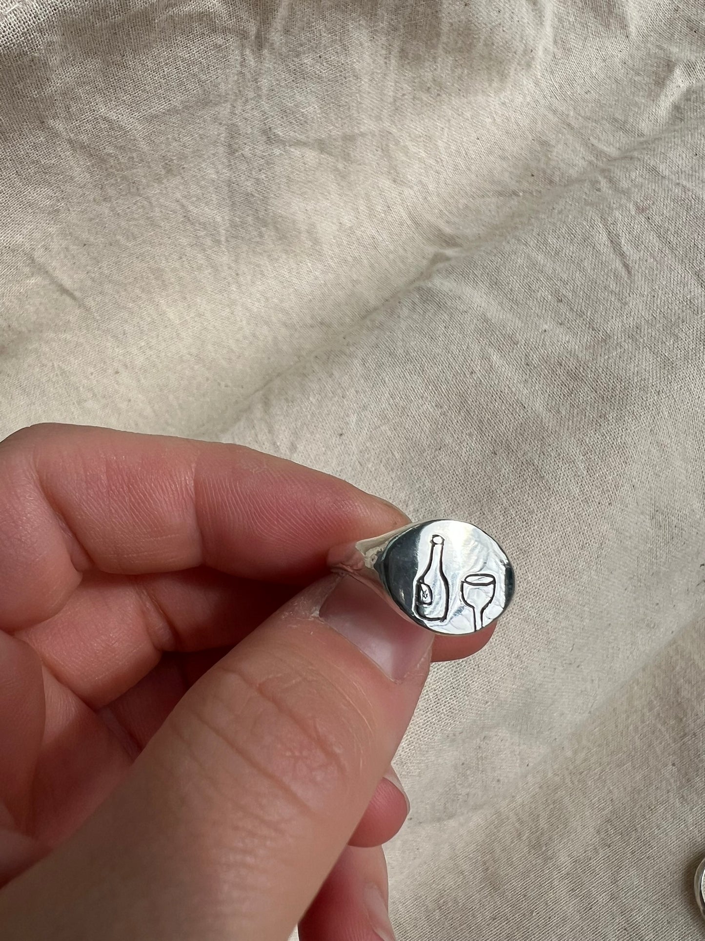 Wine Night Signet Ring - Handmade - One of a Kind