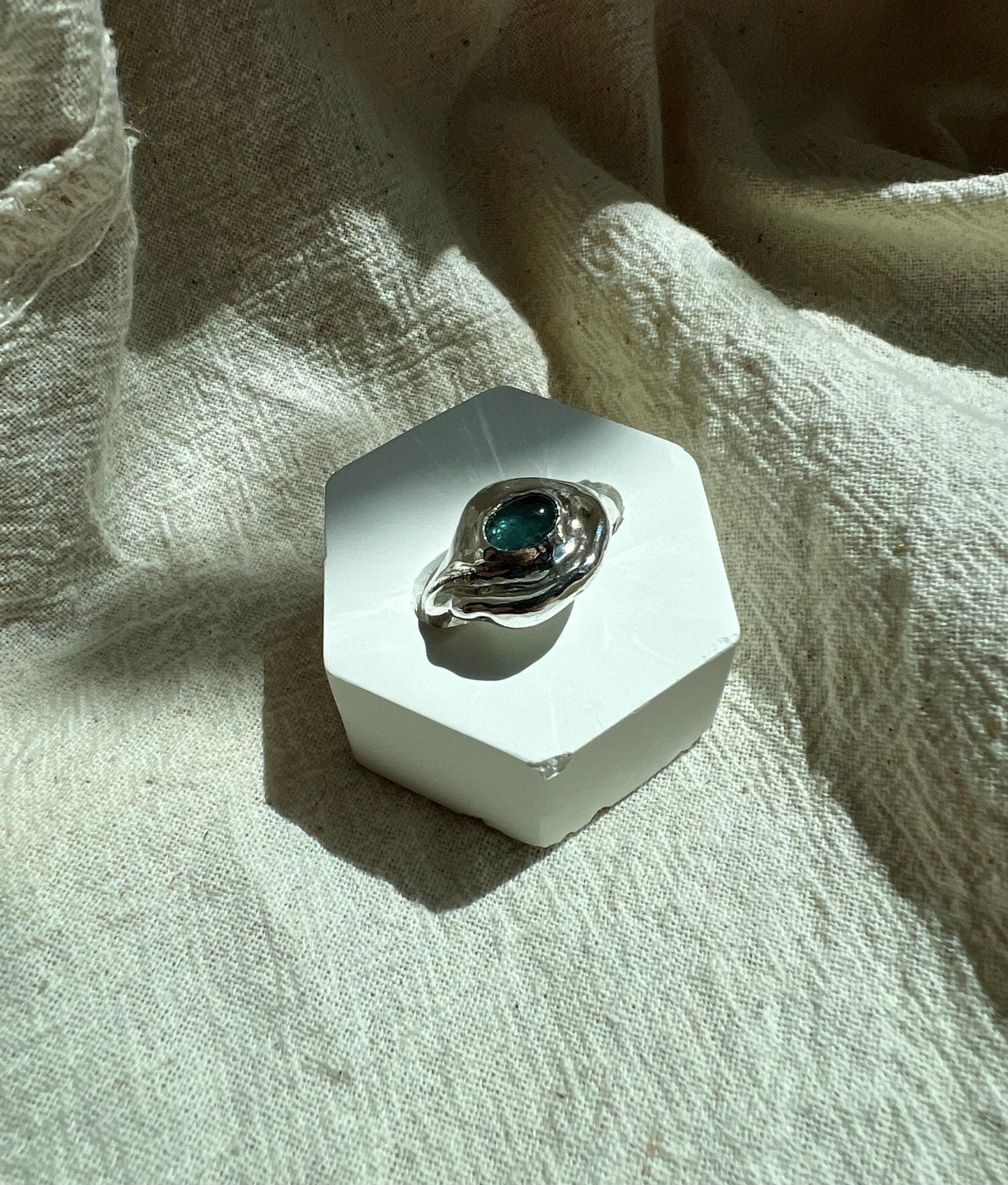 Blue Eye Silver Ring – Handmade Sterling Silver with Tourmaline | One of a Kind
