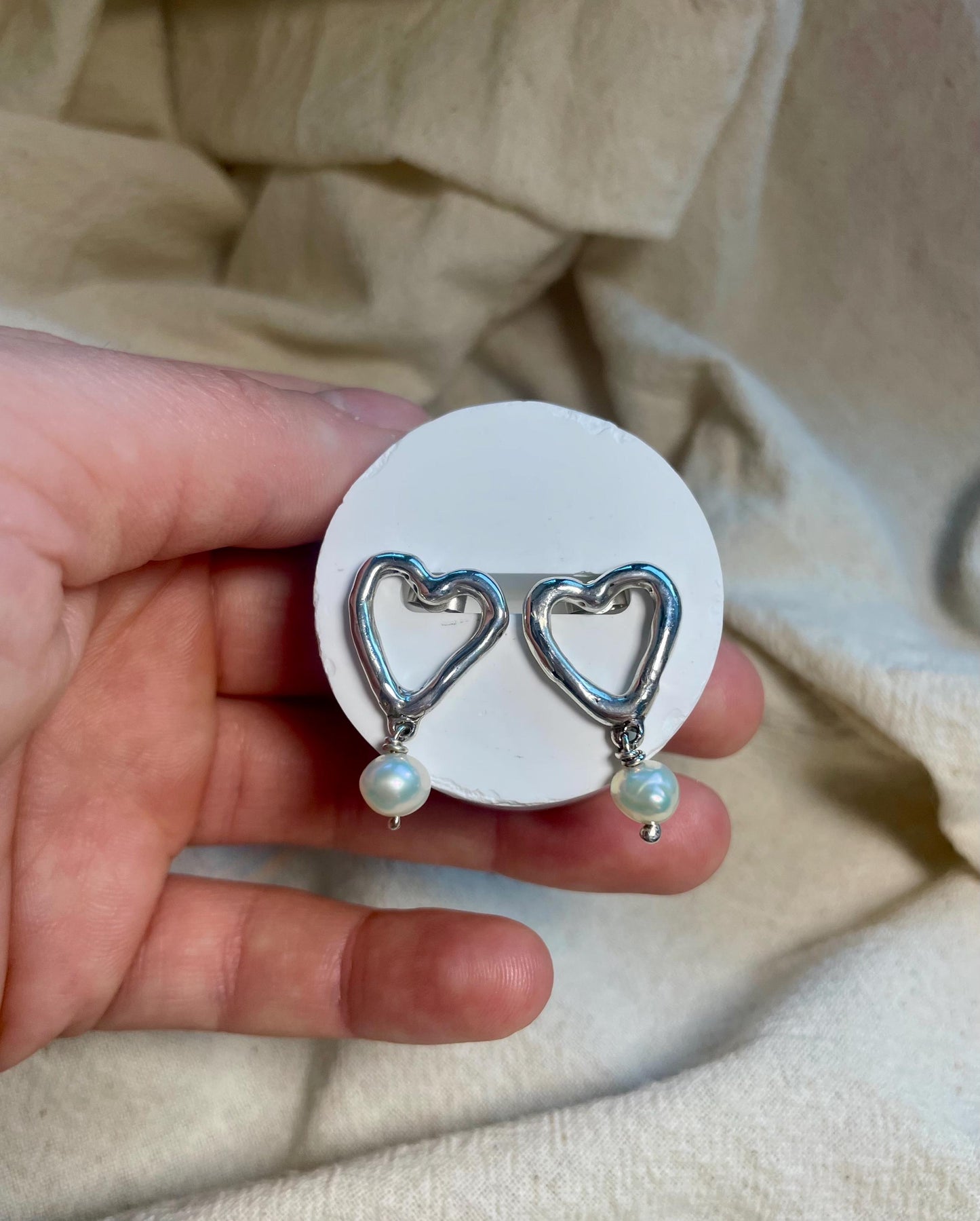 Heart Pearl Earrings – Handmade Sterling Silver & Freshwater Pearl Drops | Romantic Gift