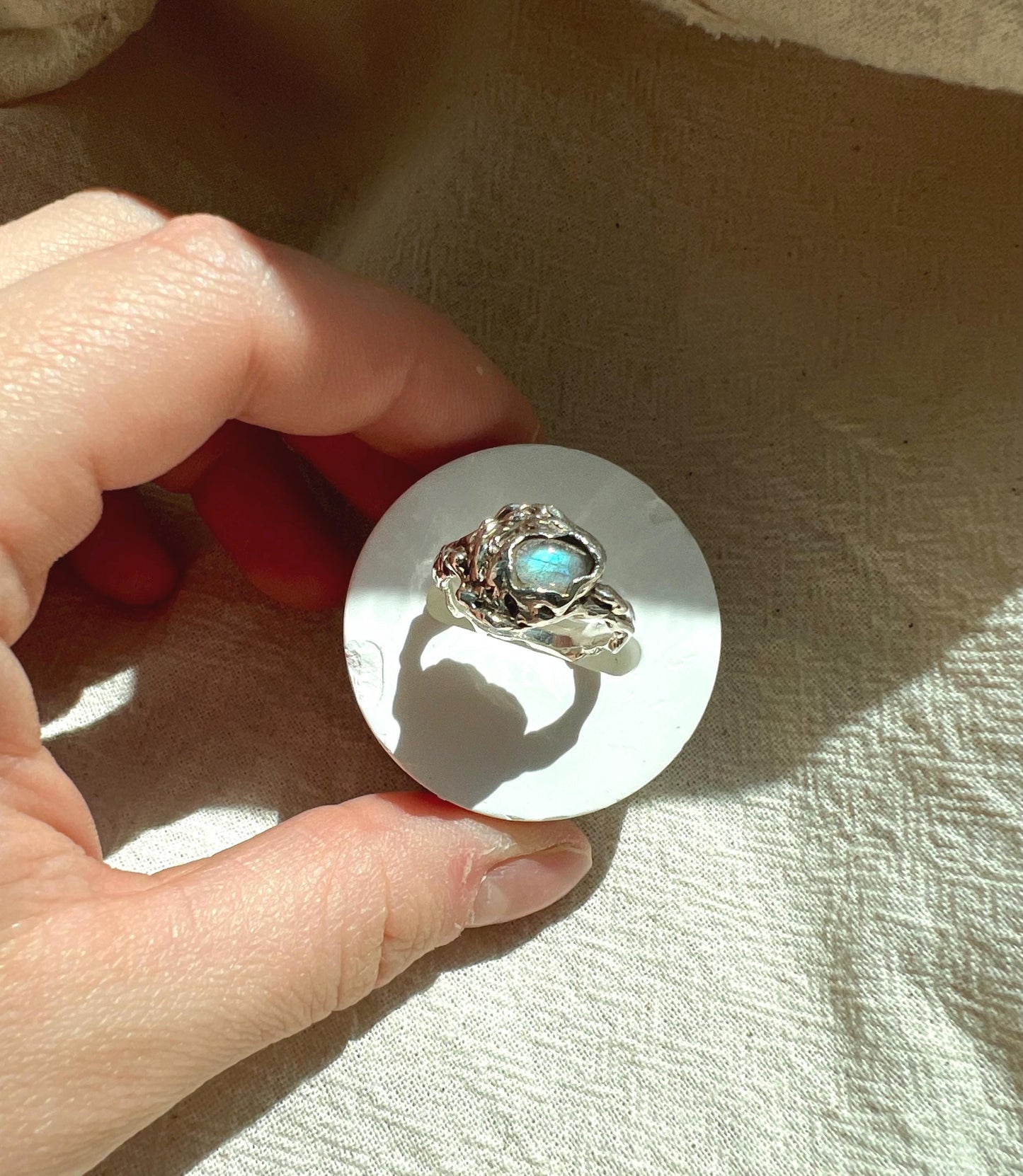 Labradorite Statement Ring – Handmade Sterling Silver Ocean-Inspired Ring | Organic Gemstone Jewellery