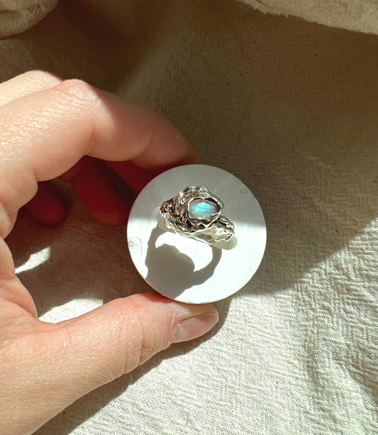 Labradorite Statement Ring – Handmade Sterling Silver Ocean-Inspired Ring | Organic Gemstone Jewellery