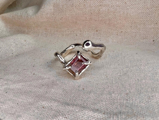 Pink Bicolour Tourmaline Ring – Organic Sterling Silver Setting | Handmade Statement Jewellery UK