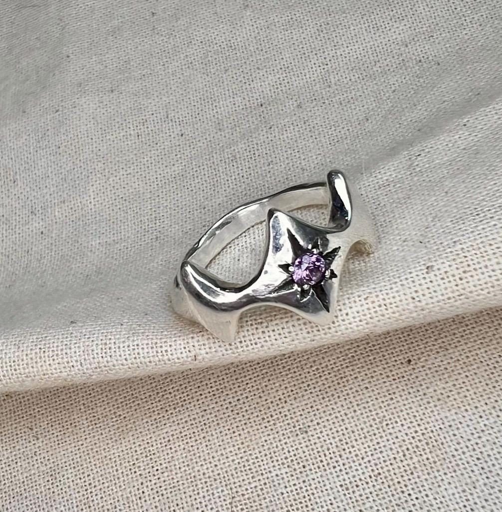 Purple CZ Starry Ring – Handmade Sterling Silver Celestial Ring | Organic Silver Jewellery UK