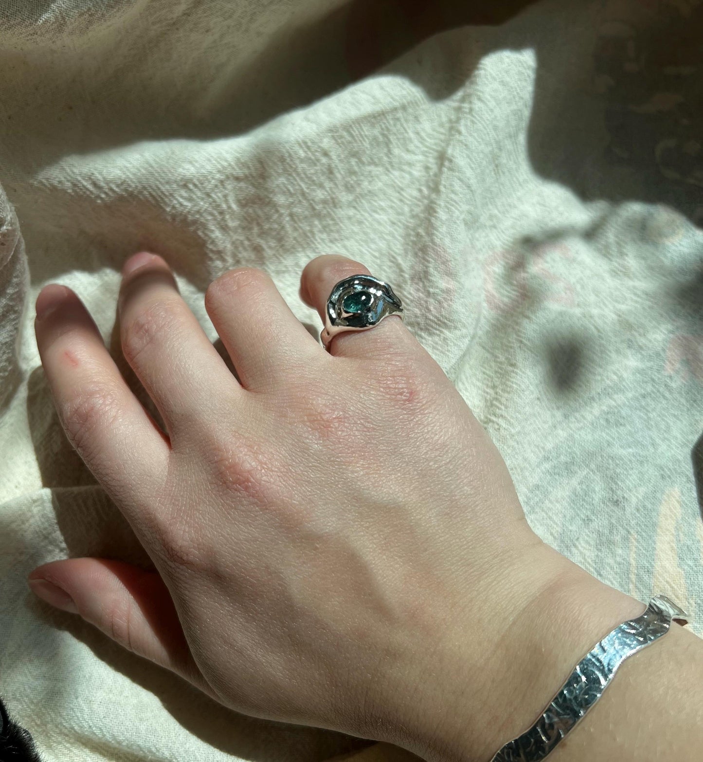 Blue Eye Silver Ring – Handmade Sterling Silver with Tourmaline | One of a Kind