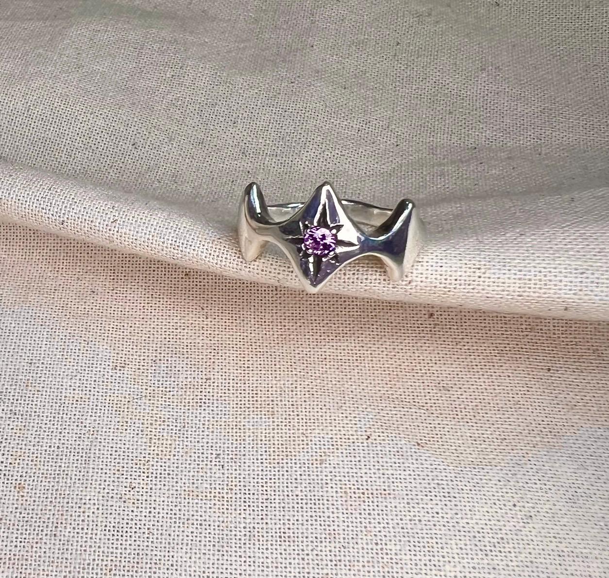 Purple CZ Starry Ring – Handmade Sterling Silver Celestial Ring | Organic Silver Jewellery UK