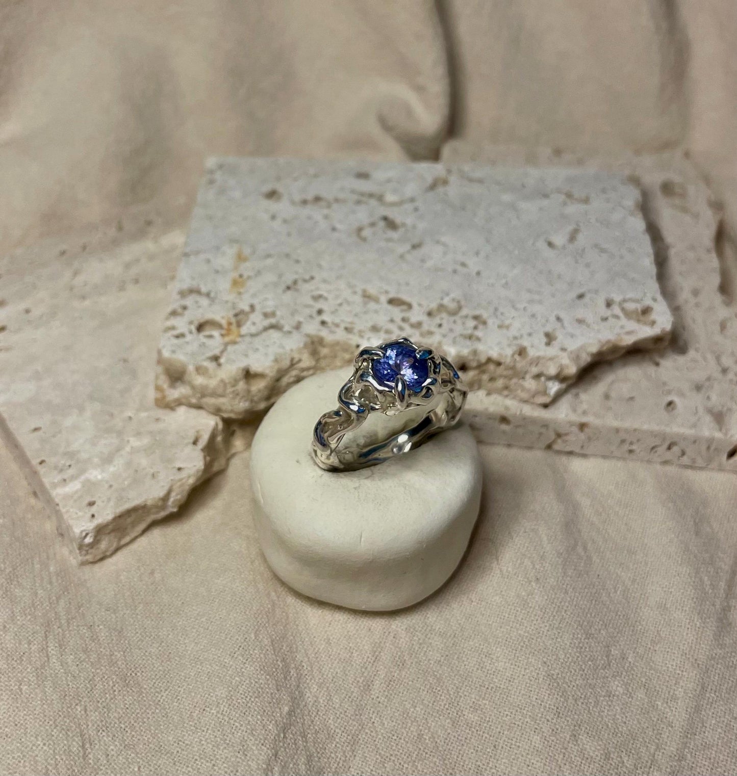 Handmade Sterling Silver Tanzanite Ring – Organic Design, December Birthstone