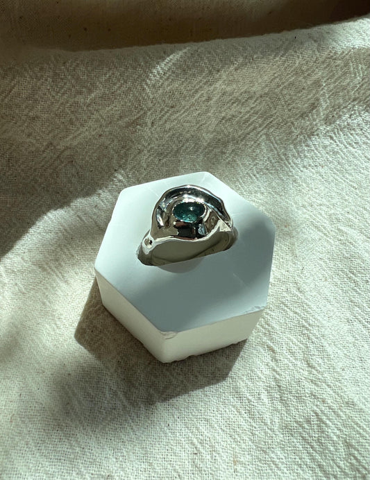 Blue Eye Silver Ring – Handmade Sterling Silver with Tourmaline | One of a Kind
